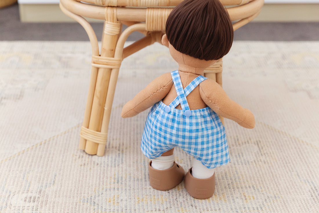 Handmade plush blue orders and overalls